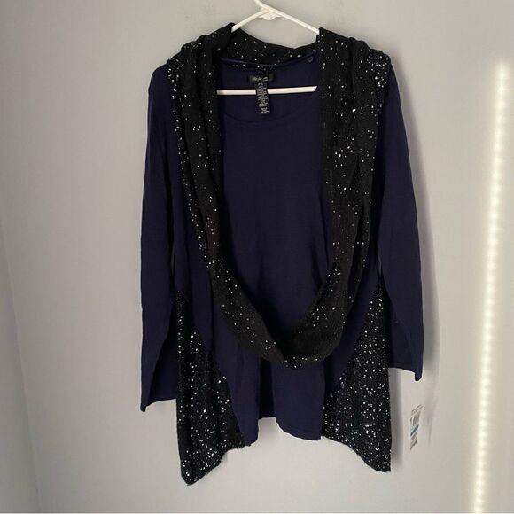 Style & Co. Women’s Round Neck Long Sleeve Sweater with Attached Scarf Sequin XL - Picture 1 of 2